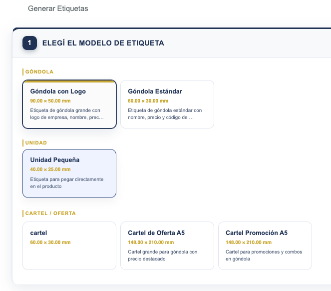 Generar etiquetas de góndola desde la Plataforma Vantyx