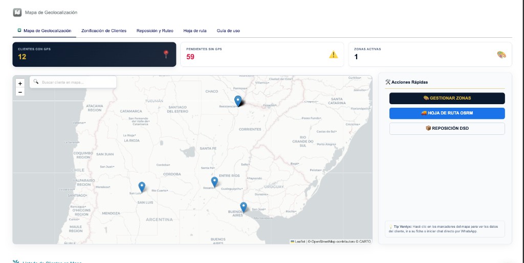 Vantyx OSM: mapa de geolocalización de clientes y zonas